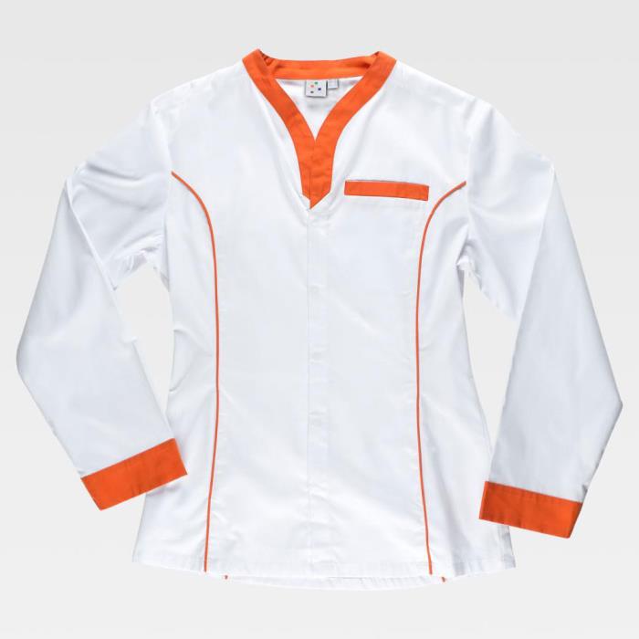 Casacca donna estetista a manica lunga B6200 Bianco/Arancio