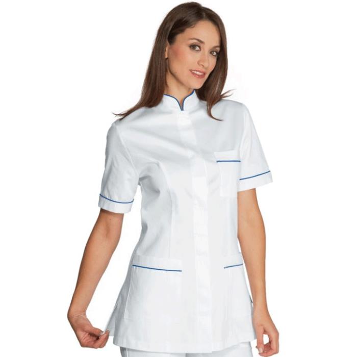 Casacca scolastica donna Panarea Bianco/Blu Cina manica corta