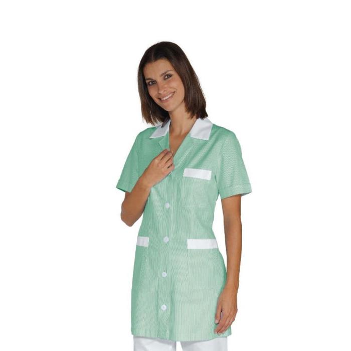 Casacca scolastica Marbella Rigata Verde/Bianco - 100% Cotone | Manica corta