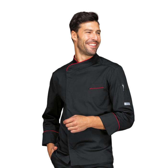 Giacca Cuoco unisex Bilbao Nero+Rosso | Manica Lunga
