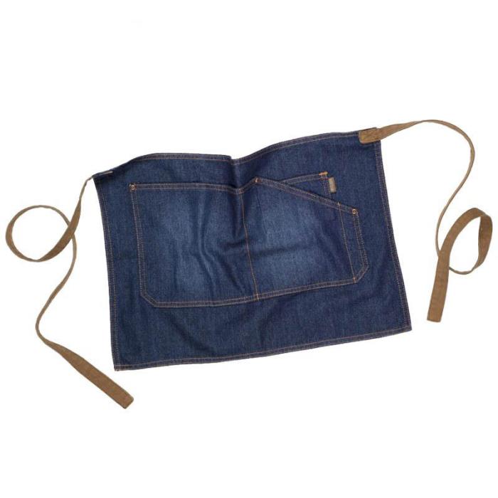 Grembiule corto con tasche in tessuto denim