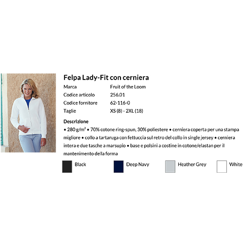 Felpa Fruit Of the Loom Donna con Cerniera