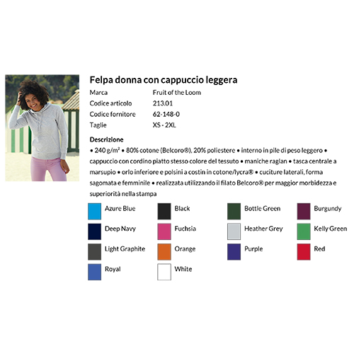 Felpa Donna Fruit of the Loom con Cappuccio Leggera 