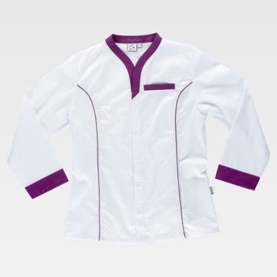 Casacca donna estetista a manica lunga B6200 Bianco/Viola