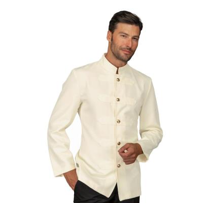 Coreana uomo con alamari in poliestere crema