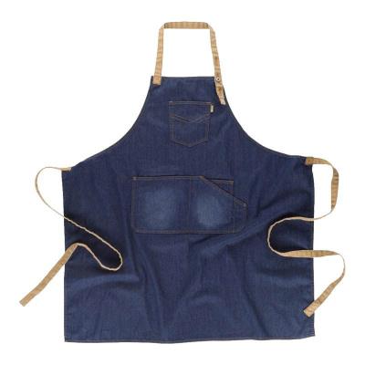 Grembiule pettorina con tasche in tessuto denim