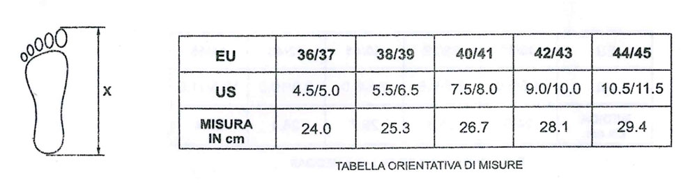 Misure e taglie scarpe e calzature Workteam